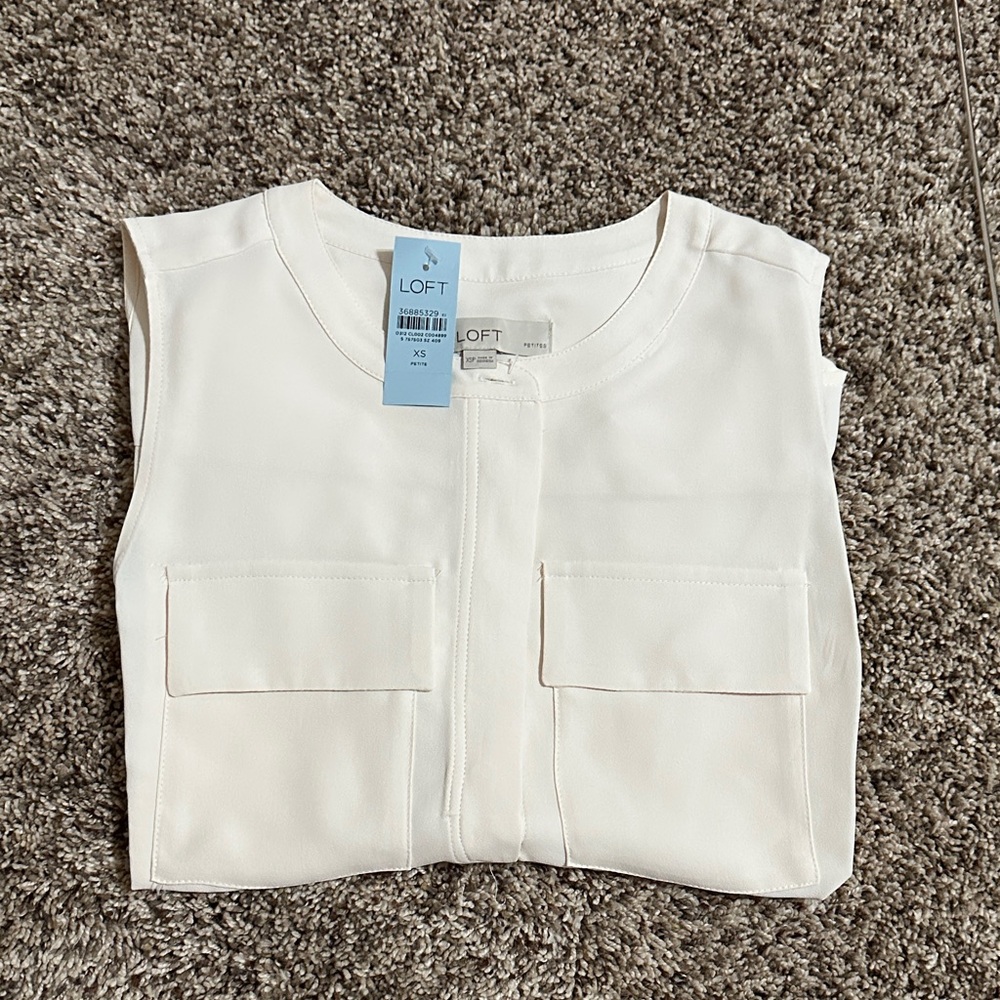 LOFT Off-White Blouse with Front Pockets